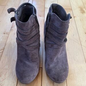 Madden Girl Gray Suede Ankle Booties with Ruched Design